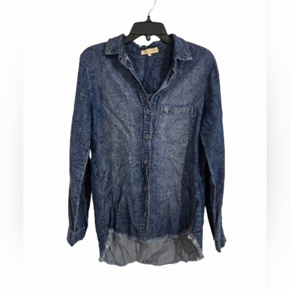 Side Stitch Tencel Denim Button Down Shirt S Blue Lightweight Soft Chambray